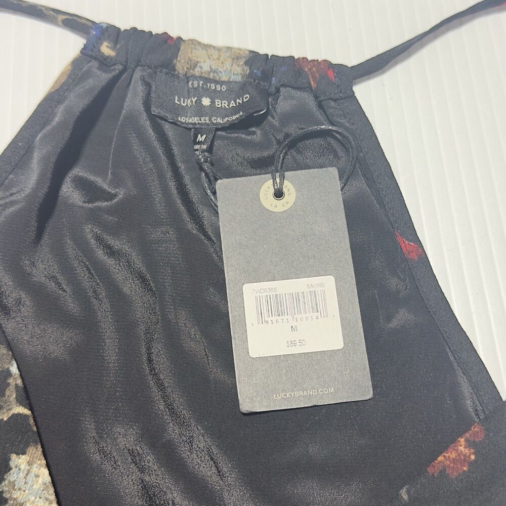 Lucky Brand Womens Midi Dress size M Black Dark Floral Chiffon Faux Wrap NWT - Picture 5 of 11